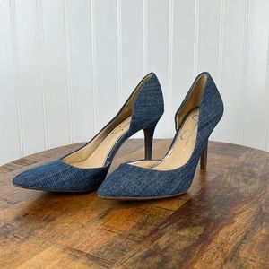 Jessica Simpson Pumps Pointy Toe Heels Blue Denim 6
